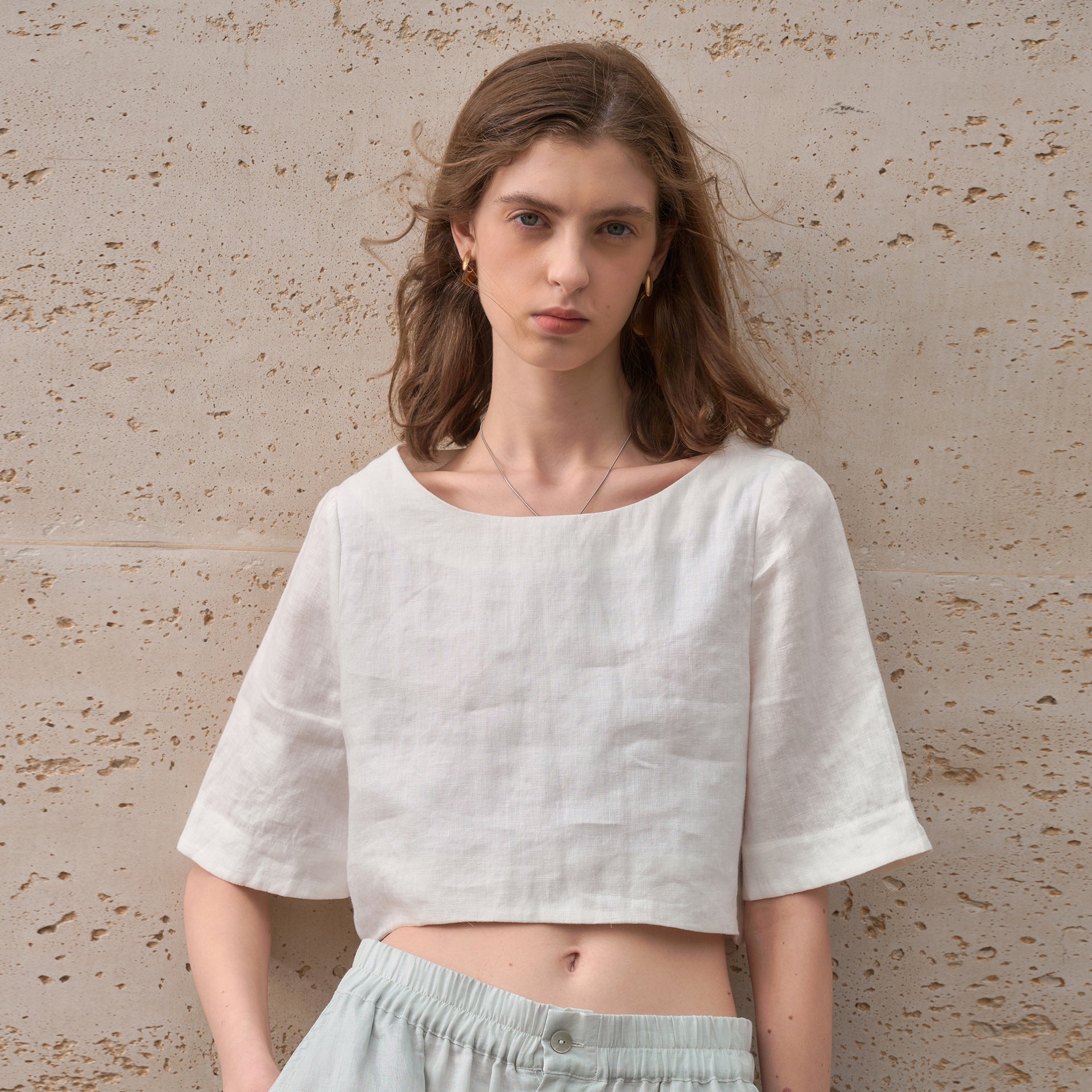 Loose-fitting Round-neck Mid-sleeve Summer Euro-American Crop Top