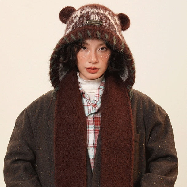 Cute Bear Ear-covering Knitted Hat For Women