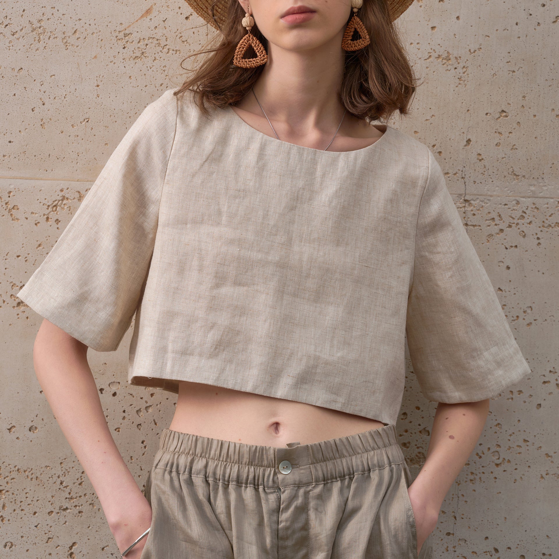 Loose-fitting Round-neck Mid-sleeve Summer Euro-American Crop Top