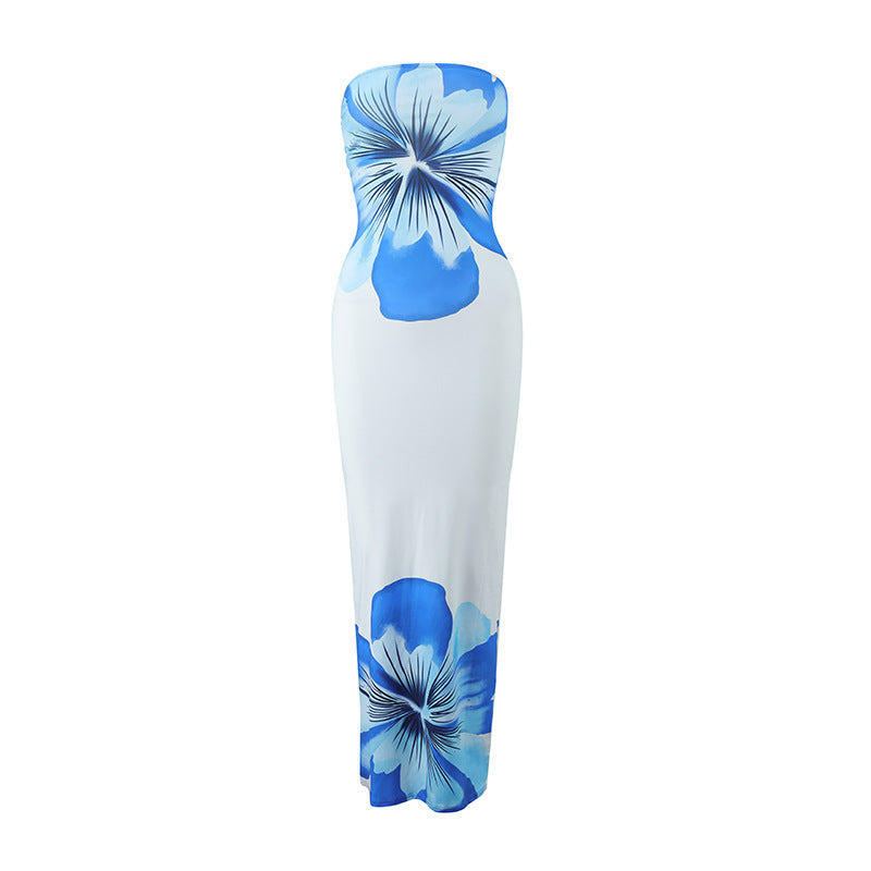 Womens Casual All-Match Fashionable Elegant Sexy Tube Dress Slim-Fit Long Dress