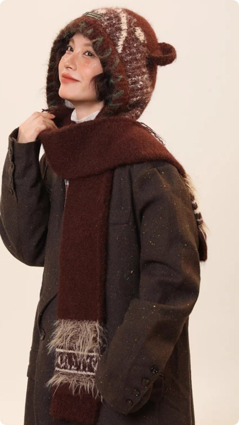 Cute Bear Ear-covering Knitted Hat For Women