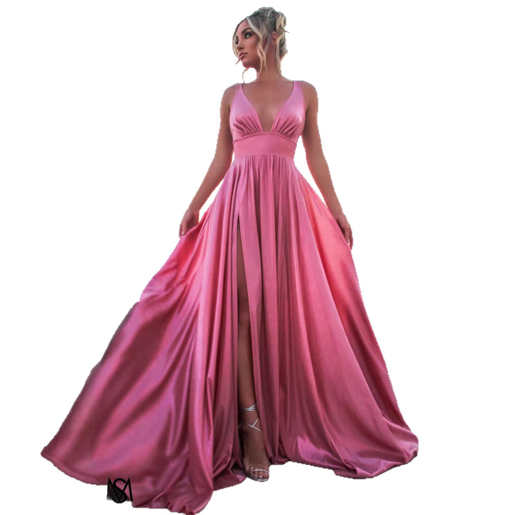 Draped-shoulder Long Dress Sleeveless High-waisted Split Dress