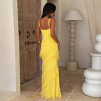Backless Spaghetti-strap V-neck Dress With Side Slits