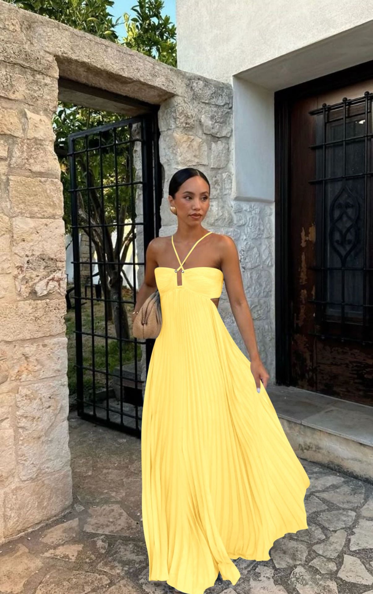 Pleated Halter Sling Dress | High Waist Club Party Dress Women