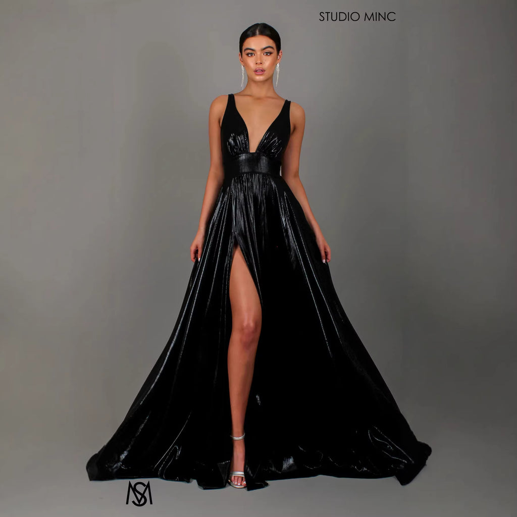 Draped-shoulder Long Dress Sleeveless High-waisted Split Dress