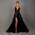 Draped-shoulder Long Dress Sleeveless High-waisted Split Dress