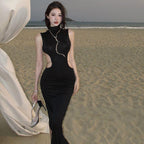 Slit Mid-length Elegant Mock-neck Maxi Dress