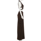 Sexy Cropped Halter Top And Pleated Bodycon Maxi Skirt Set