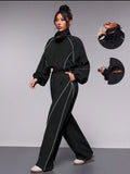 Womens Color-Block Drawstring Sports Jacket And Pants Set