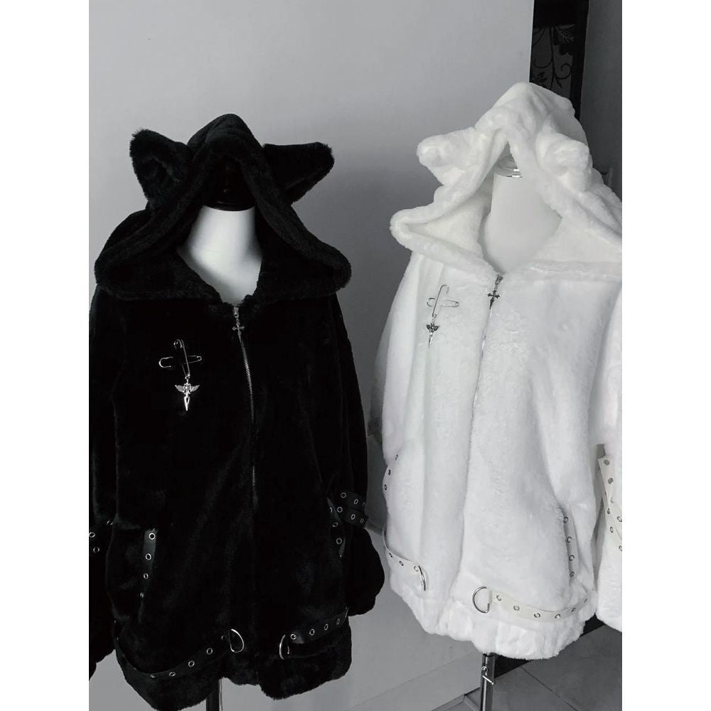 Cute Sweet Cat-ear Coat Mid-length Outerwear