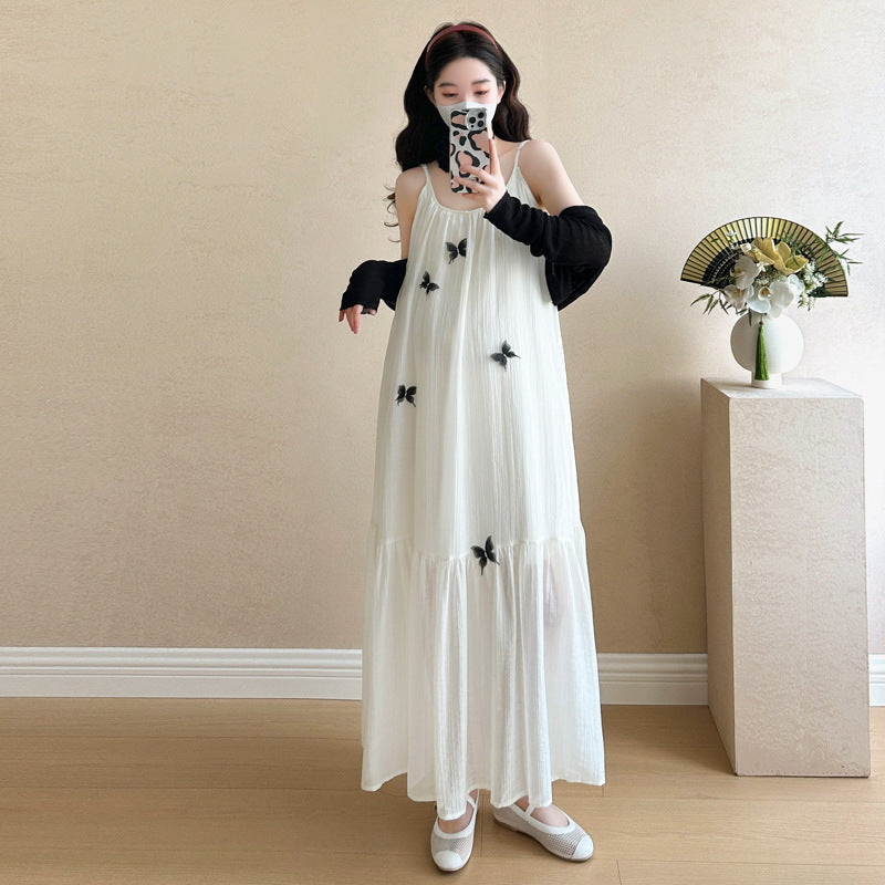 Fashionable Sweet 3D Butterfly Suspender Dress Sun-Protective Shirt Set