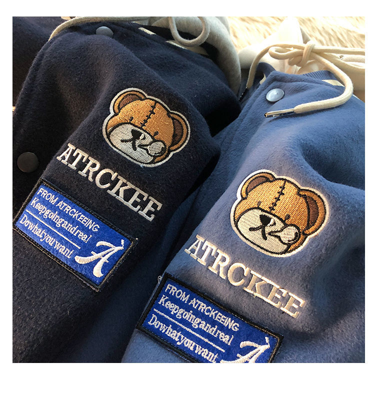 Hong Kong Style Retro Bear Hooded Jacket Loose And Chic