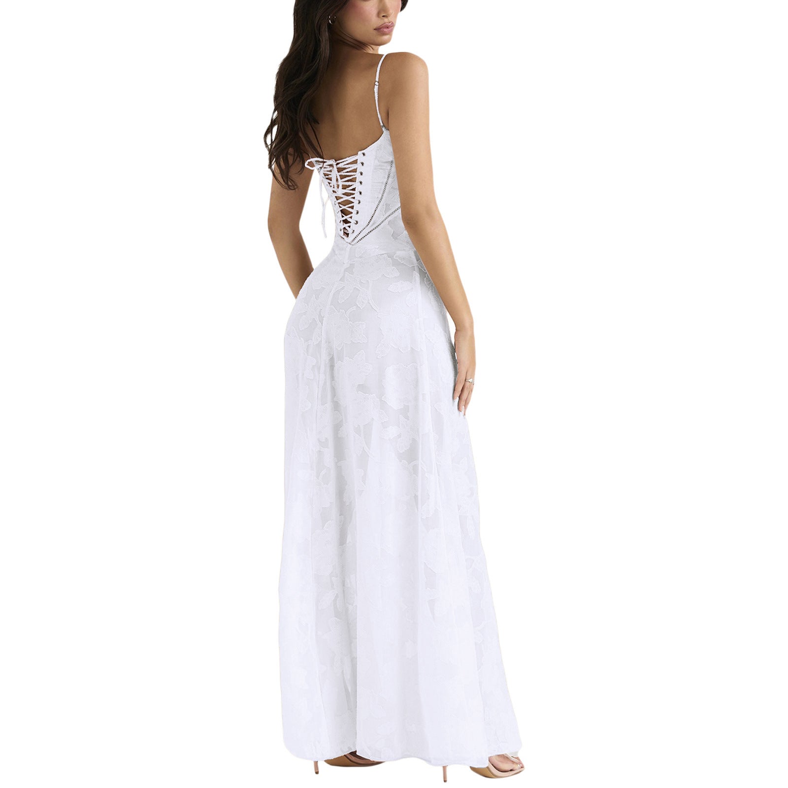 Lace Strapless Elegant Evening Dress | High Waist A-Line Gown Women