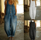 Women's Buckle Jumpsuit Casual Retro Multi-Pocket Overalls