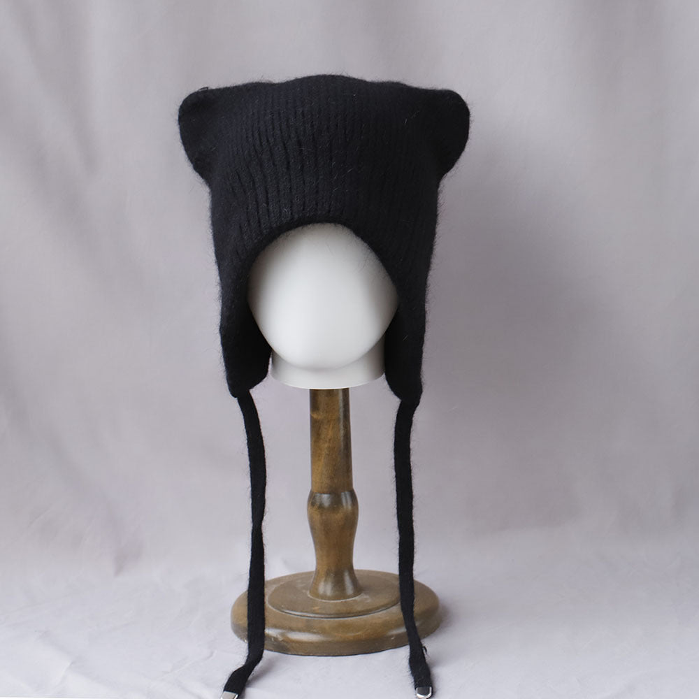 Winter High-quality Warm And Cute Cat Ear Rabbit Fur Knitted Hat