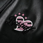 Women's Street Black Lace Love Number Embroidered Lapel Jacket