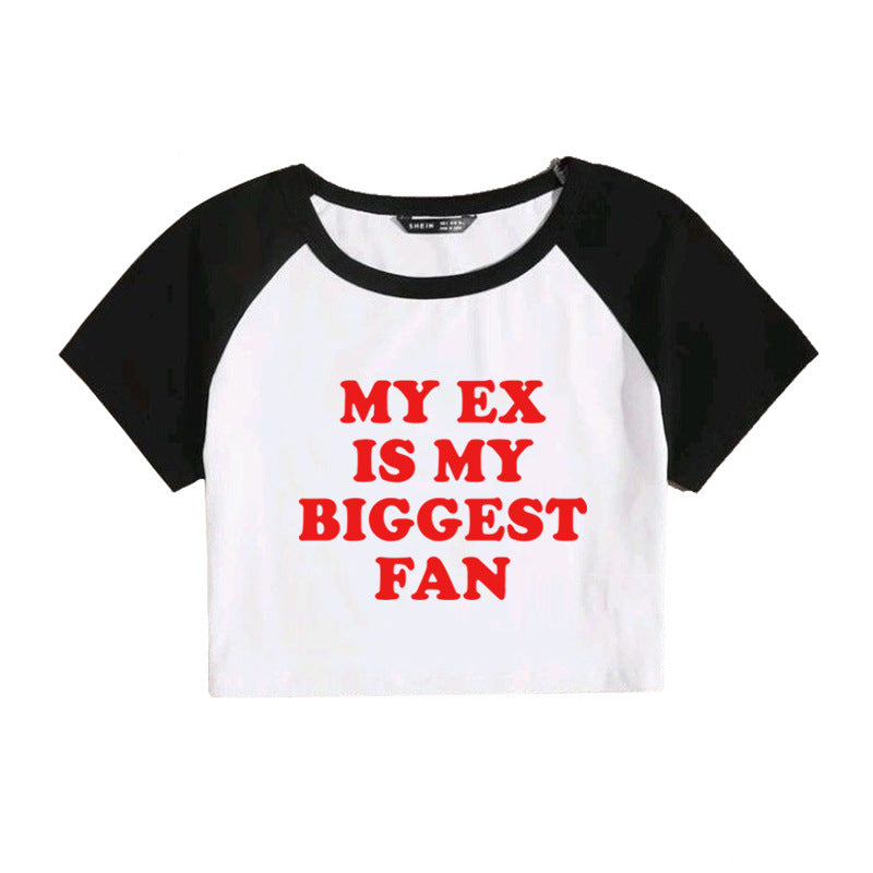 Sweet Cute Casual Letter Printed T-shirt Top Round Neck