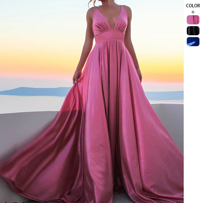 Draped-shoulder Long Dress Sleeveless High-waisted Split Dress