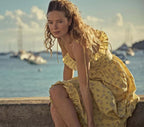 Cotton Printed Vacation Style Lace-up Ruffle Sleeveless Dress