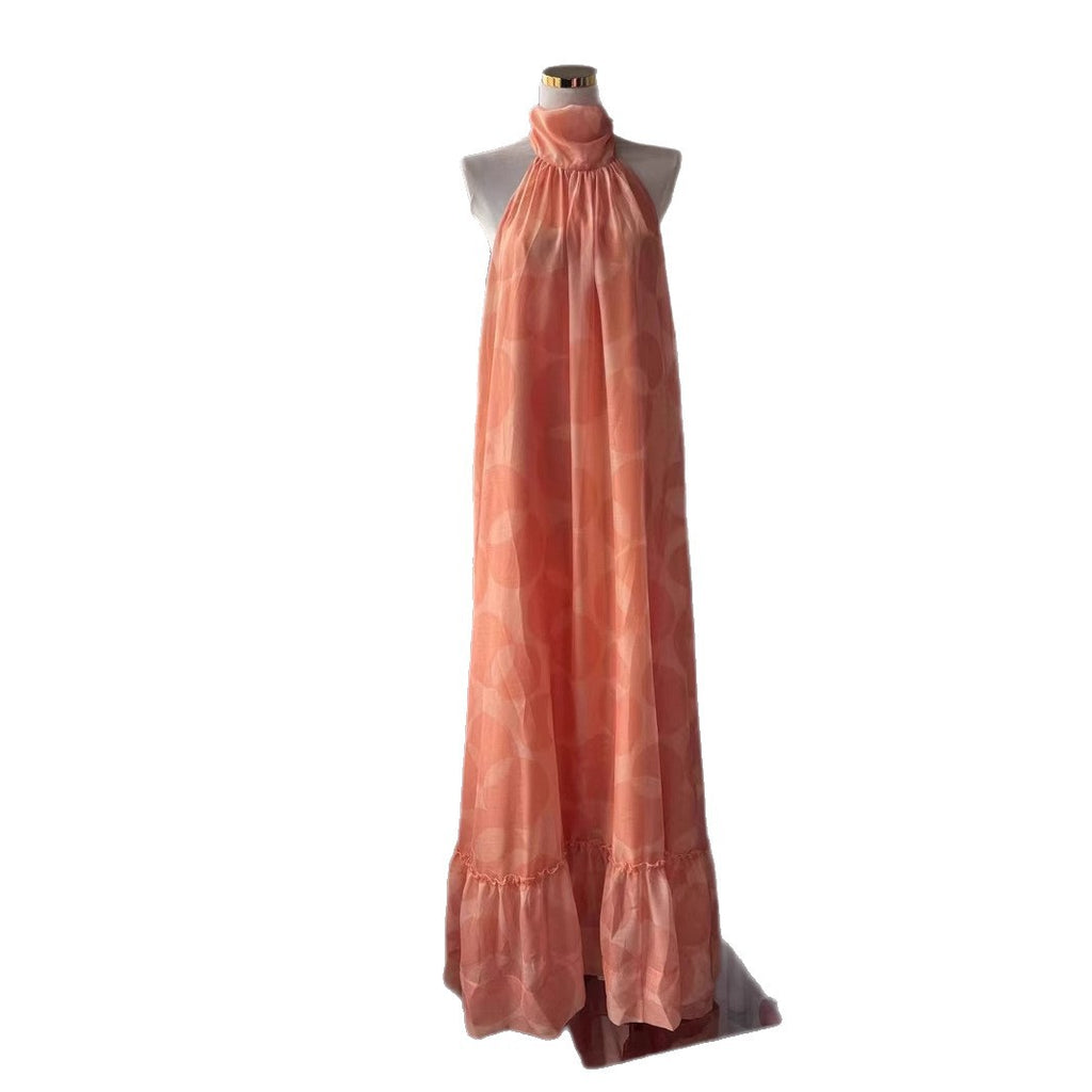 Back Beach Chiffon Vacation Print Dress