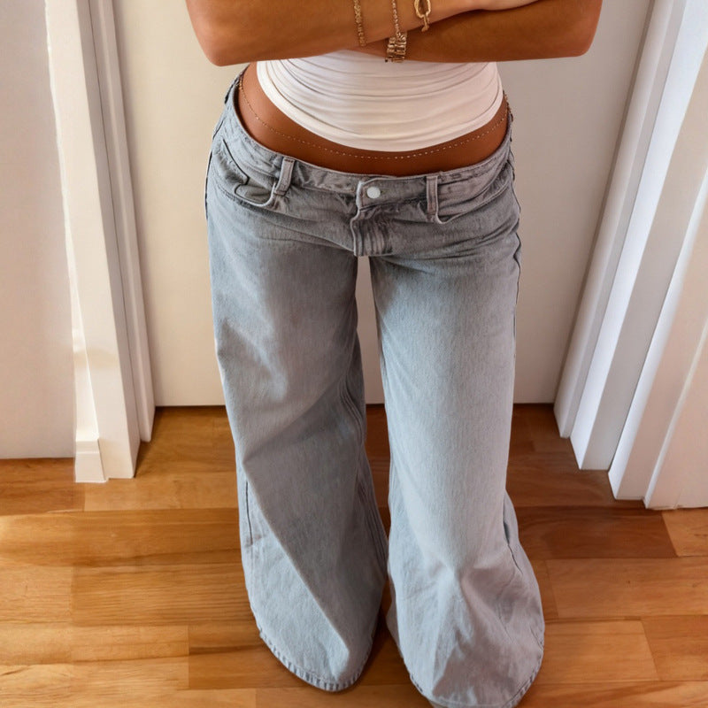 Minimalist Basic Washed DistressedLoose-fitting Straight-leg Pants