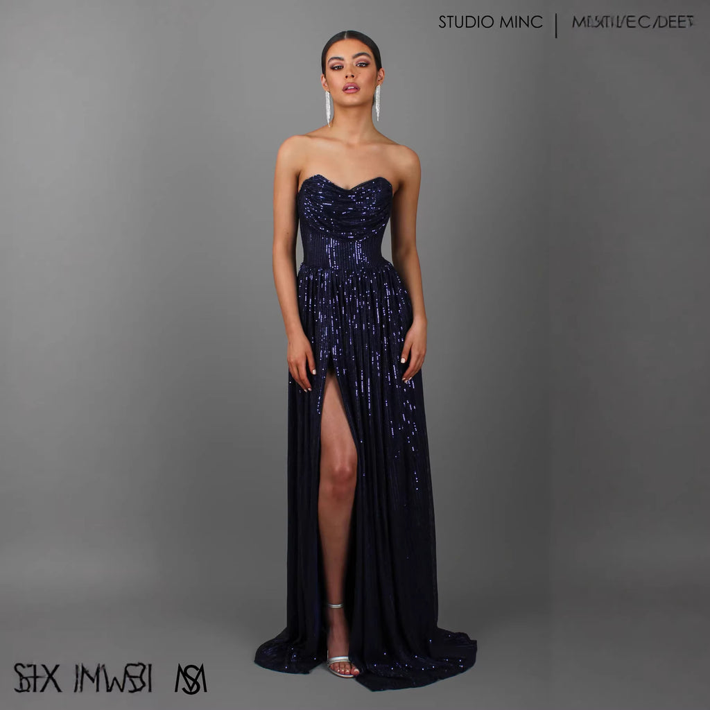 Sequin Slit Maxi Ball Gown | Strapless Prom Dress Women