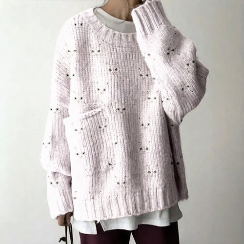 Cozy Sweater With A Cute Cat-face Pattern And Large Pockets