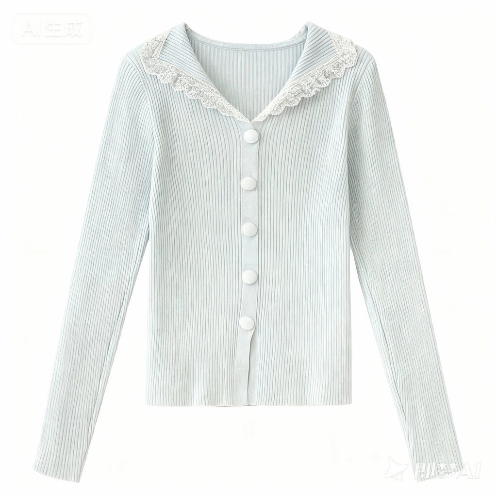 Gentle-style Lace Doll-collar Knit Sweater