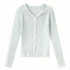 Gentle-style Lace Doll-collar Knit Sweater