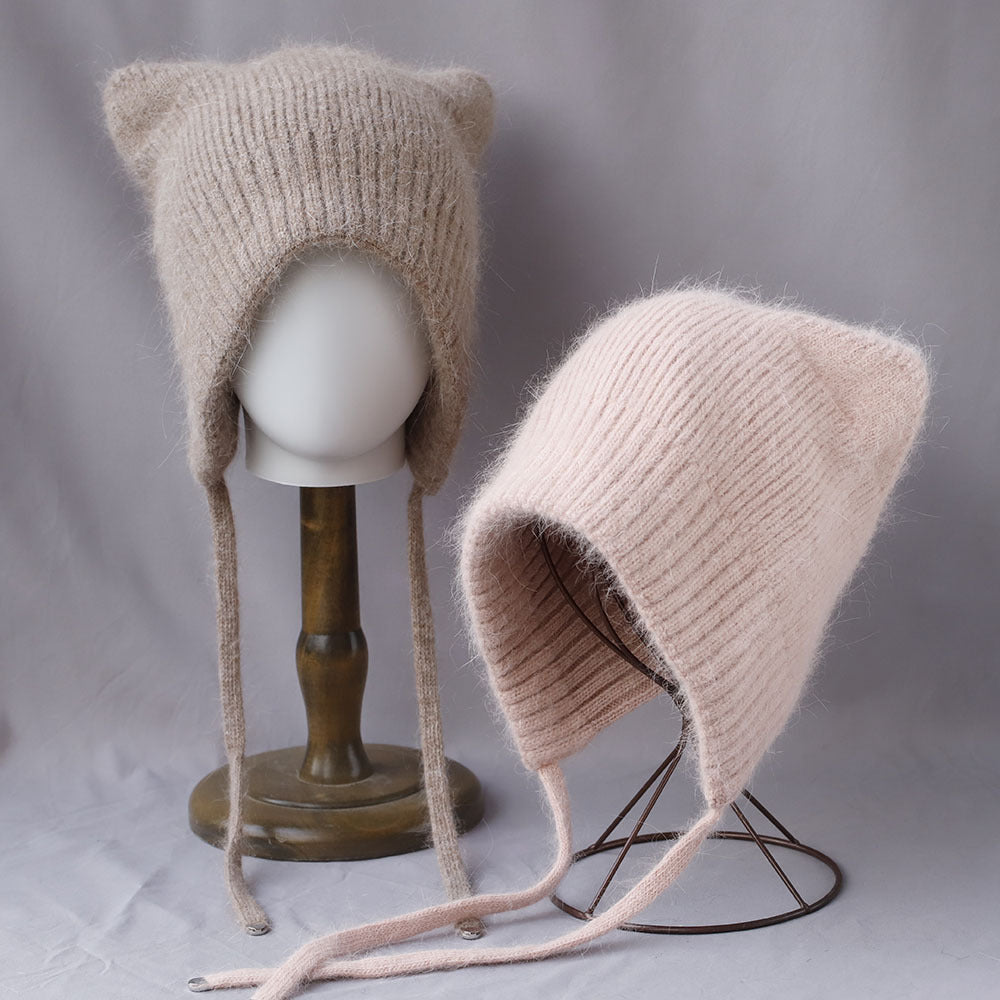 Winter High-quality Warm And Cute Cat Ear Rabbit Fur Knitted Hat