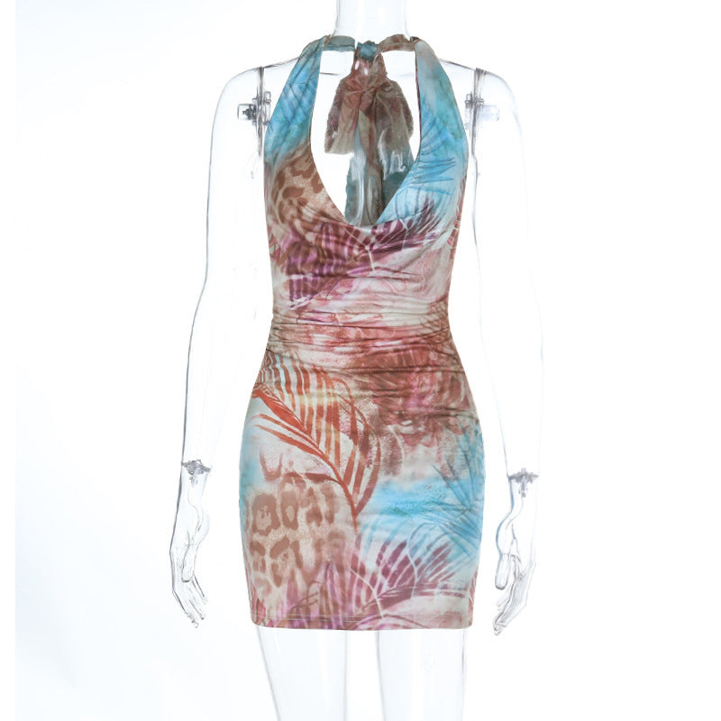 Beach Vacation Chest Pocket Scoop Neck Printed Dress