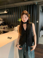 Slimming V-neckline Black All-matching Sleeveless Top