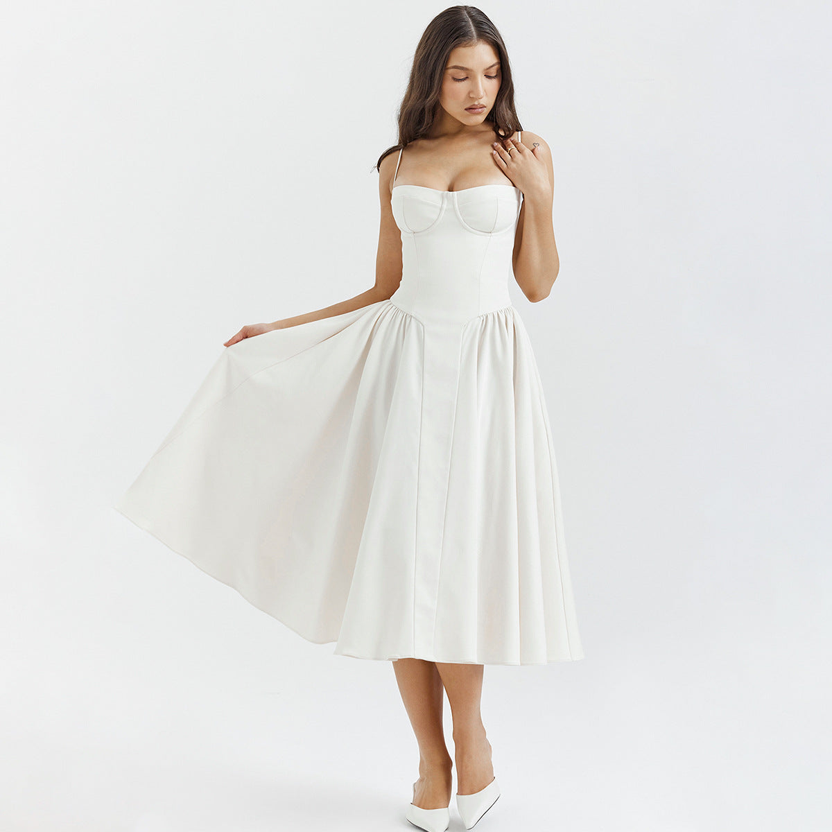 Spicy Sexy V-Neck Slip Dress With Waist-Cinching Design, Slimming Backless Style For Women
