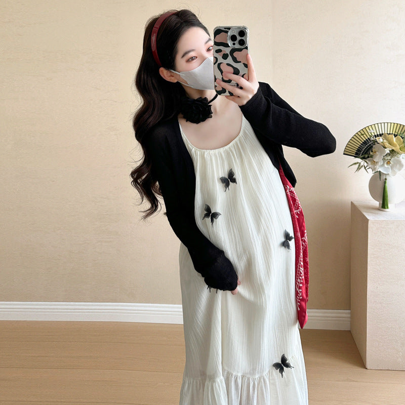 Fashionable Sweet 3D Butterfly Suspender Dress Sun-Protective Shirt Set