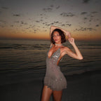 Halter Sequin Vacation Style Backless Waist Trimming Dress