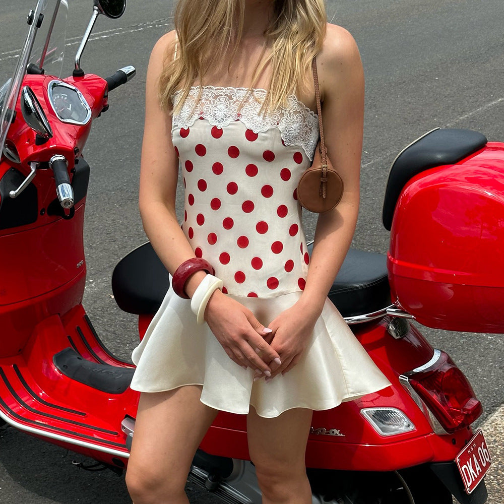 Women's Lace-trimmed Polka-dot Slip Dress