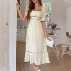European And American Leisure Vacation Style Stringy Selvedge Short Sleeve Dress