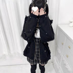 2D Ribbon Bunny Ears Hood With Bow And Pearl Decoration Cute Versatile Long Sleeve Jacket