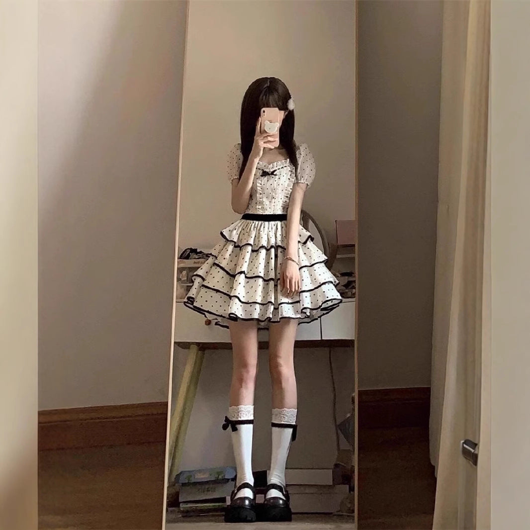 Sweet Cute Style Short Sleeve Polka Dot Dress