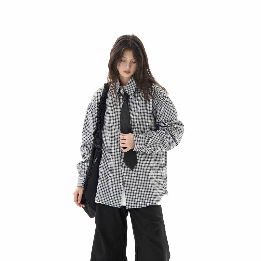 Black Plaid Shirt Long Sleeve Women Casual Loose Shirt Coat