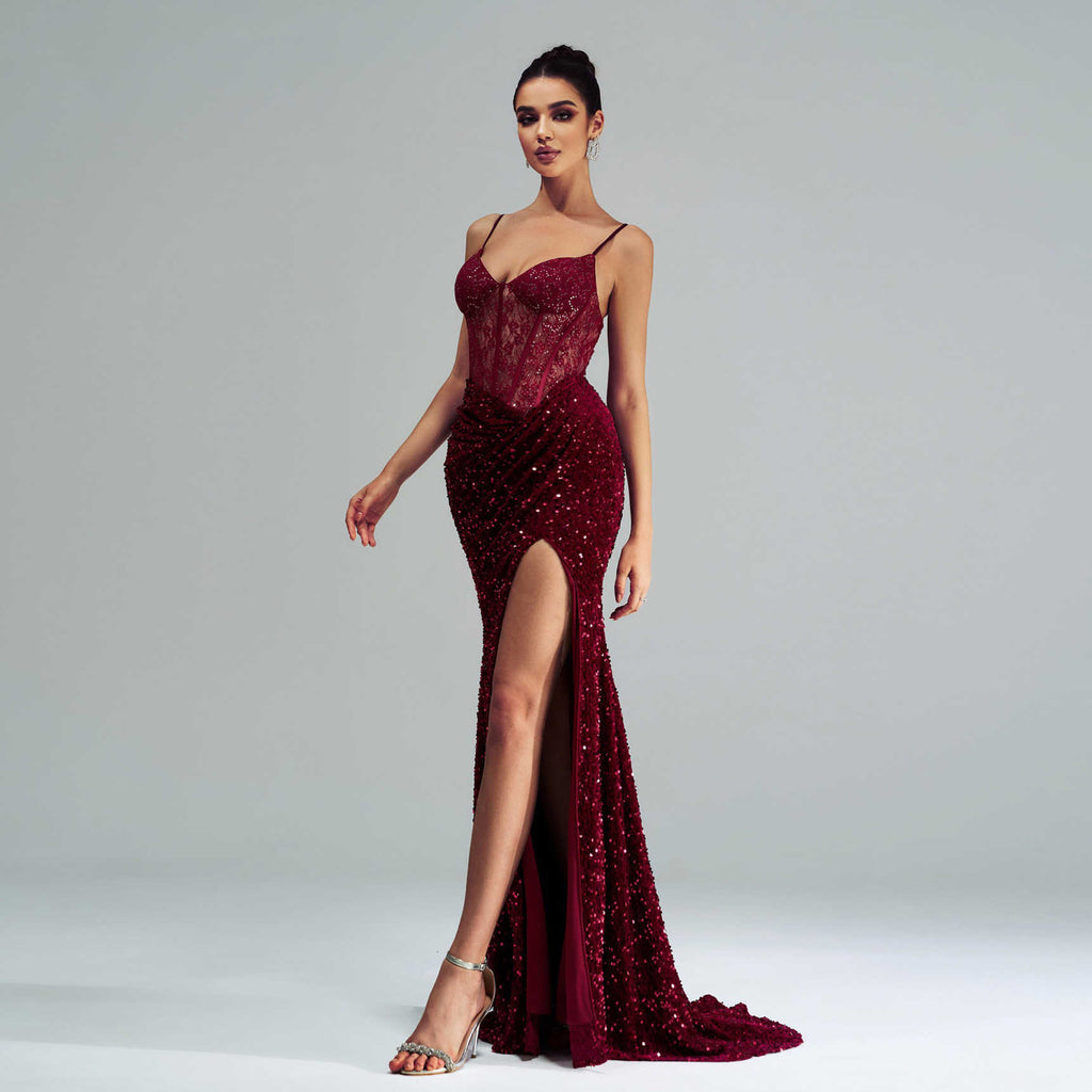 Sequin Long Prom Dress | Birthday Party Evening Gown Women