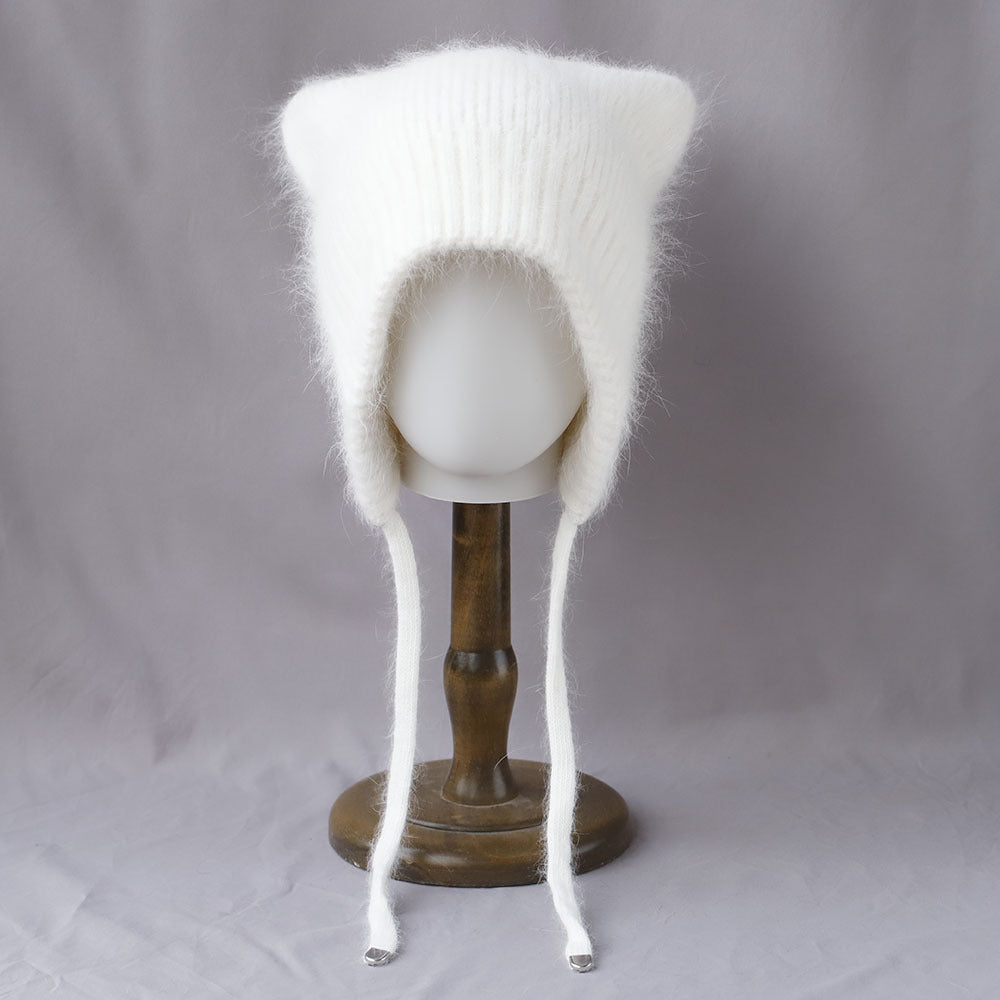 Winter High-quality Warm And Cute Cat Ear Rabbit Fur Knitted Hat