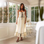Summer Suspender Spaghetti Strap Long Dresses With Bow Pleat Design Fashion Sweet Bow Beach Dress For Womens Clothing