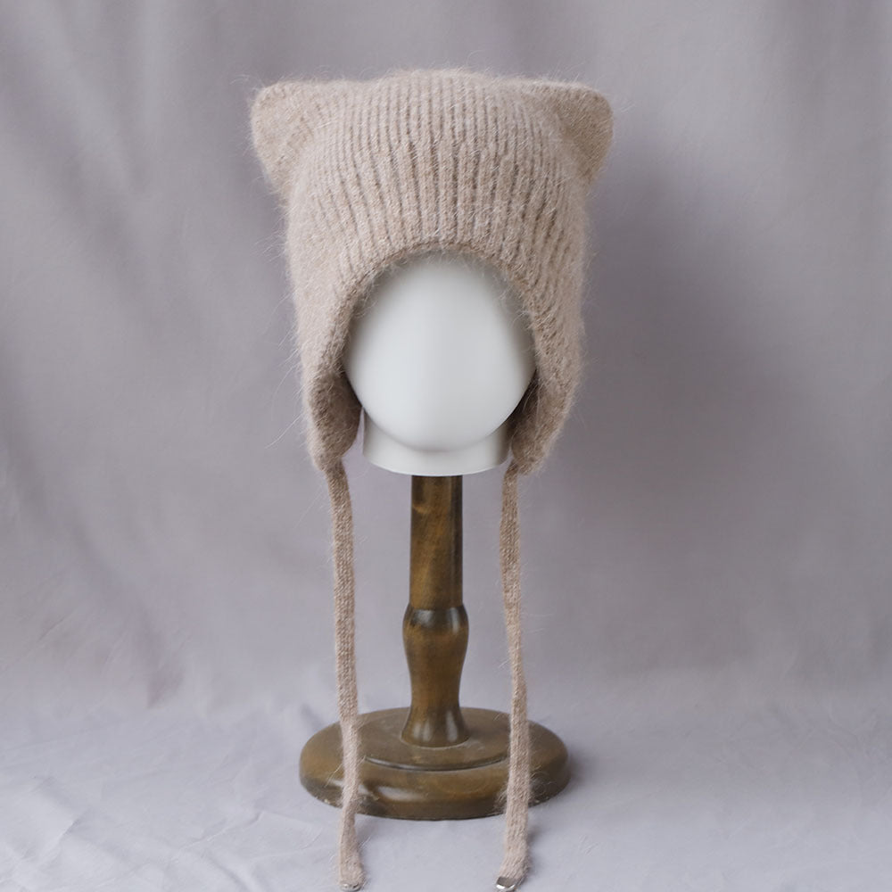 Winter High-quality Warm And Cute Cat Ear Rabbit Fur Knitted Hat