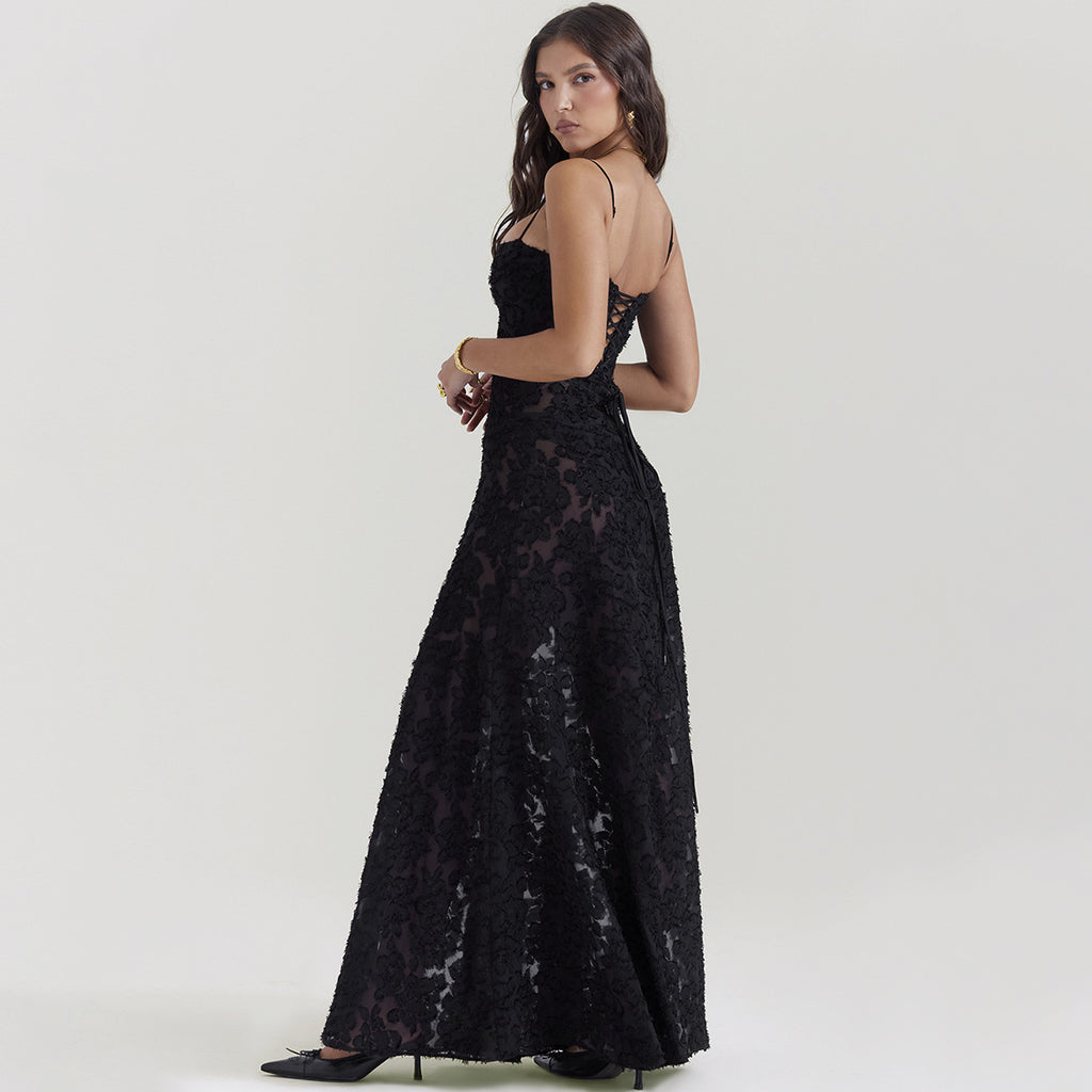 Lace Strapless Elegant Evening Dress | High Waist A-Line Gown Women