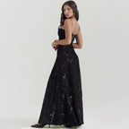 Lace Strapless Elegant Evening Dress | High Waist A-Line Gown Women