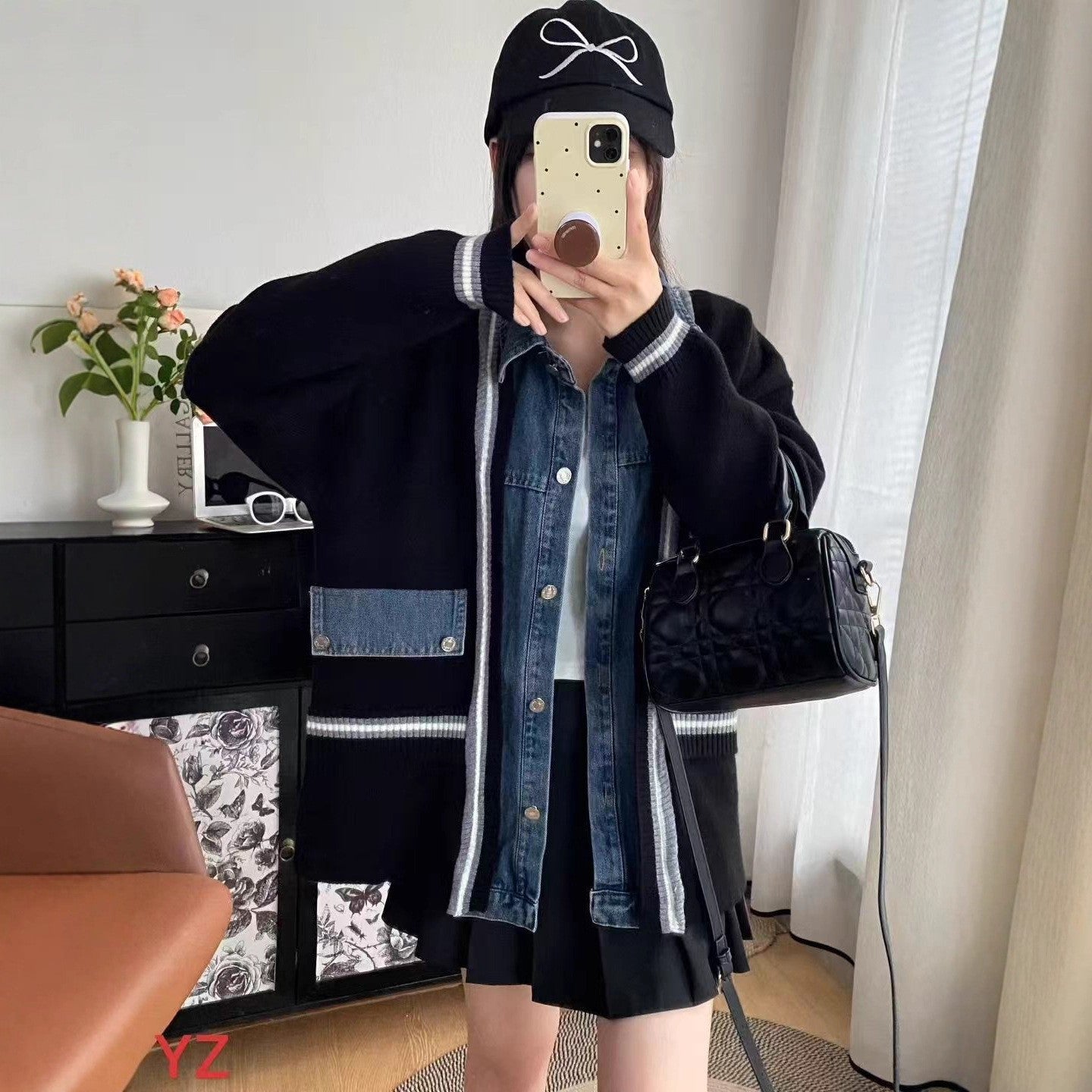 Women's Casual Loose Denim Patchwork Cardigan Coat