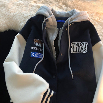 Hong Kong Style Retro Bear Hooded Jacket Loose And Chic