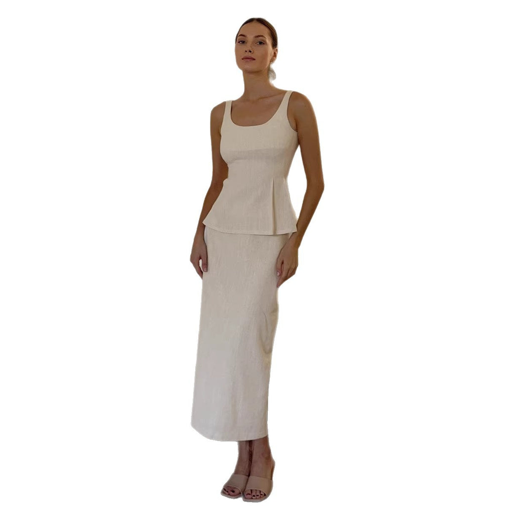 Strapless Waist-cinching Top And Fishtail Maxi Skirt Set