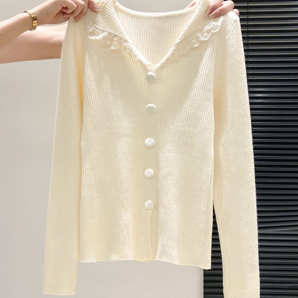 Gentle-style Lace Doll-collar Knit Sweater